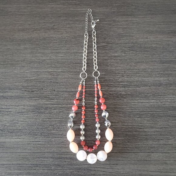 STATEMENT NECKLACE - Beaded, peach/orange/silver - Picture 2 of 6